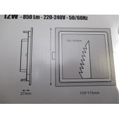 Spot led 12w 220-240v 170x170cm epais27mm