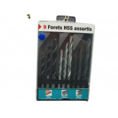 BOITE DE 9 FORETS HSS ASSORTIS BOIS. PIERRE . METAL