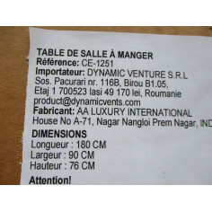 Table 180x90 h 76 cm